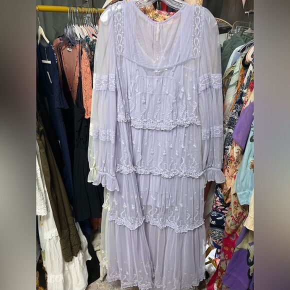 Free People Stevie Embroidered Mesh & Lace Maxi Dress in Lavender Blue - Picture 8 of 9